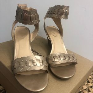 XOXO gold wedge sandals